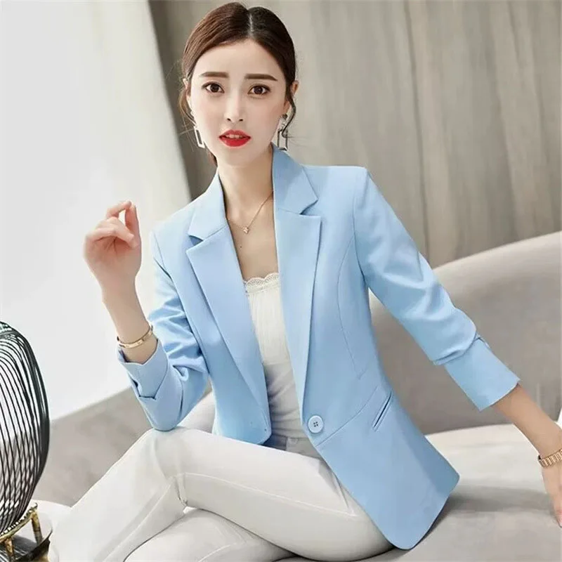 2026 New Formal Slim Office Small Blazers Ladies Elegant Temperament Professional Wear Suit Jacket Solid Single Button Blazer