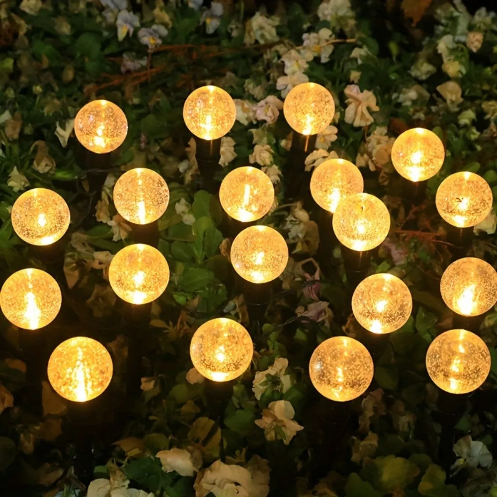10/20LED Solar Powered Crackle Glass Ball LED Stake String Lights Waterproof for Garden Patio Yard Pathway Wedding Party Decor