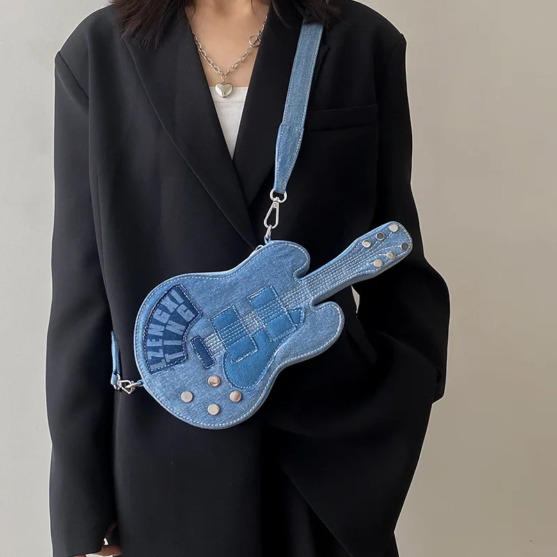 

Minimalist Commuting Niche Design Personalized Denim Single Shoulder Crossbody Creative Guitar Bag for Women