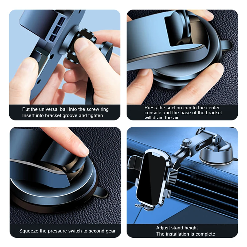 SEAMETAL Car Phone Holder Suction Cup Stand Gravity Dashboard Phone Mount Stand GPS Universal For iPhone 15 14 13 Xiaomi Samsung