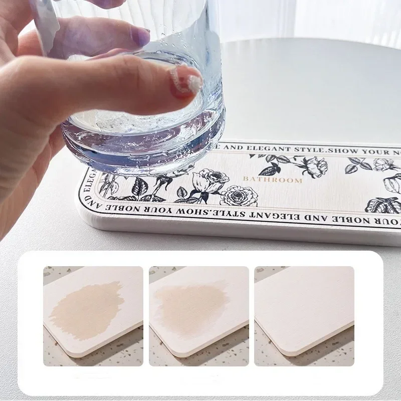 Diatomite Absorbent Pad Diatomaceous Earth Coasters Soap Dish Desktop Mat Tray for Bathroom Dining Room Flower Pattern Mats