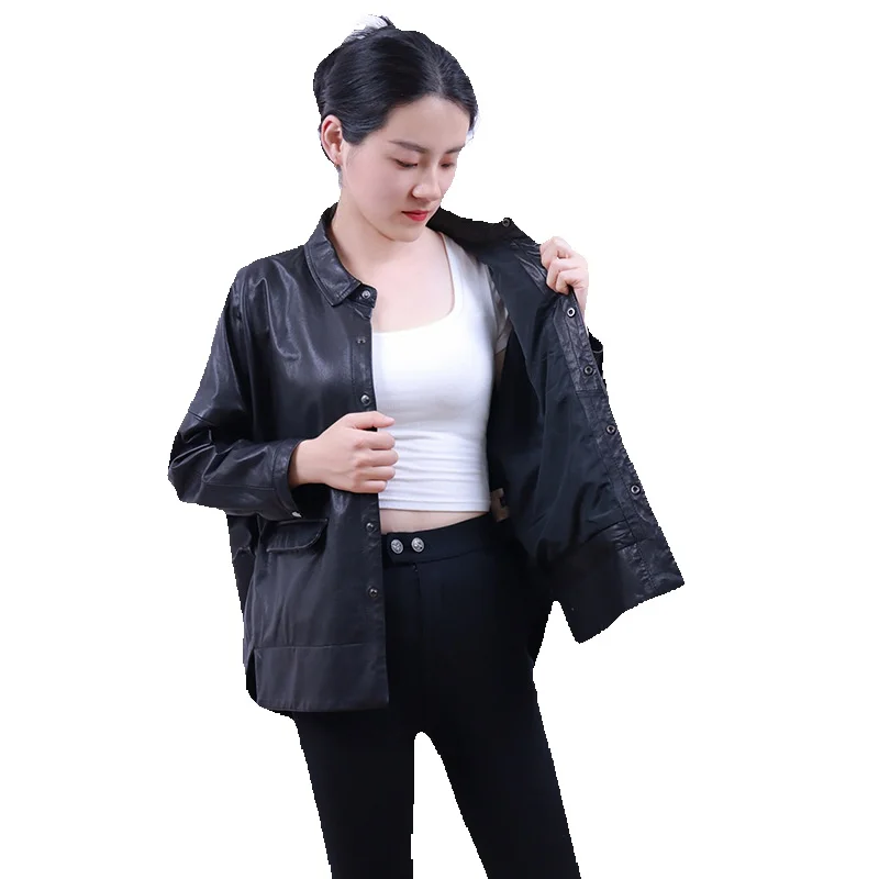 New Genuine Leather Jacket, Sheepskin Korean Version, Loose And Simple, Versatile For Commuting With A Flip Collar Jacket, Trend