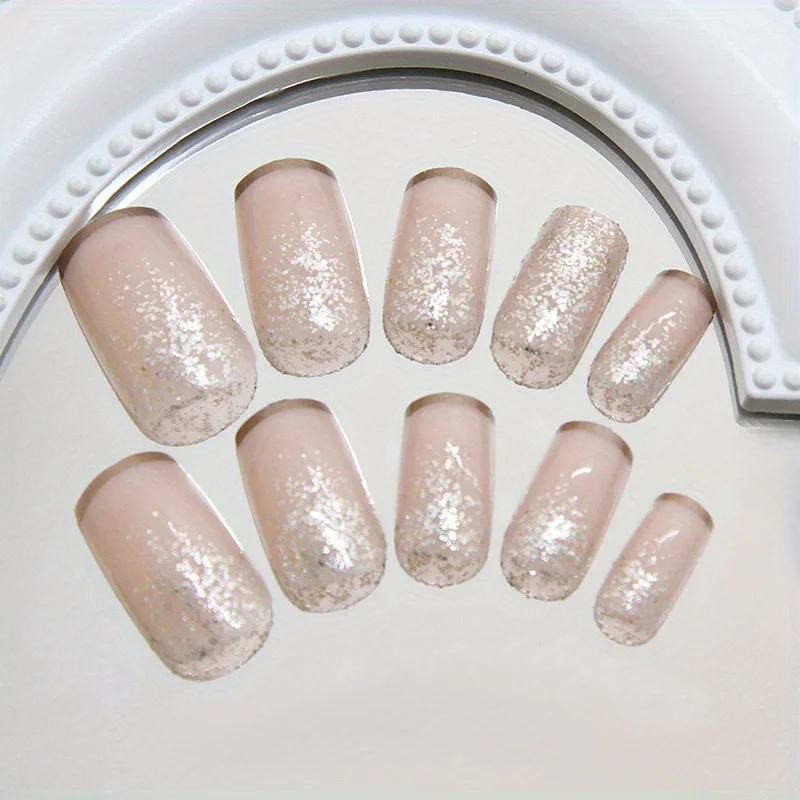 Upgrade Your 24pcs of Short Square Nail Art Wearable Nails French Style Simple Design Shiny False - Detail 1