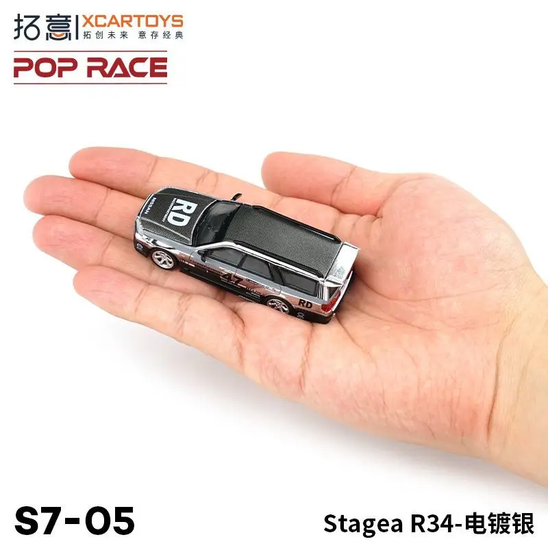 Xcartoys POPRACE 1/64 Alloy Car Model Stagea R34 Chrome Silver Diecast Toy Car Gift for Boys Collection
