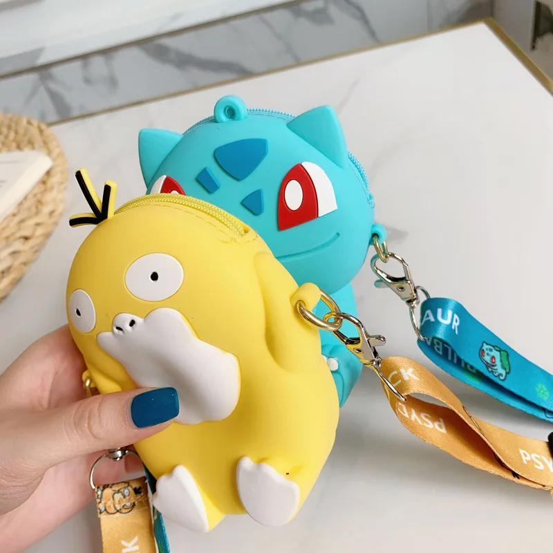 Pokemon Coin Purse Pikachu Anime Figures Cartoon Model Silicone Wallet Kawaii Personality Fashion  Shoulder Bag Kids Toys Gifts - view 3