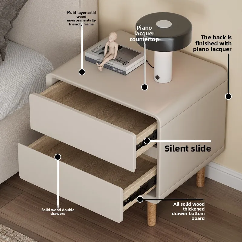 طاولة بجانب السرير مصنوعة من الخشب الصلب المطلي لغرفة النوم وخزانة تخزين صغيرة بجانب السرير #3