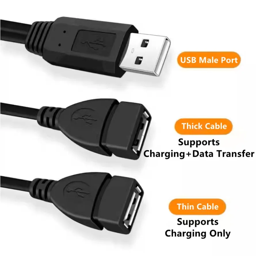 Cavo dati di ricarica USB Cavo di prolunga da 1 maschio a 2 femmine Adattatore di espansione splitter USB 2.0 per la ricarica della trasmissione dati dell'auto del PC