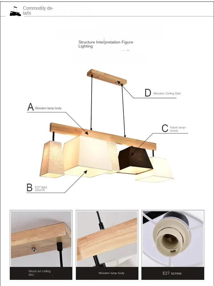 Restaurant Wooden E27 LED Ceiling Chandelier Round  Lamp Gloss Kitchen Interior Lighting Decorative Lamps