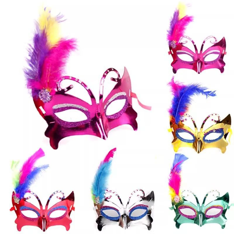 Shiny Rhinestone Feather Women Masquerade Masks Venetian Halloween Christmas Party Costume Cosplay Prom Accessories Gold Silver