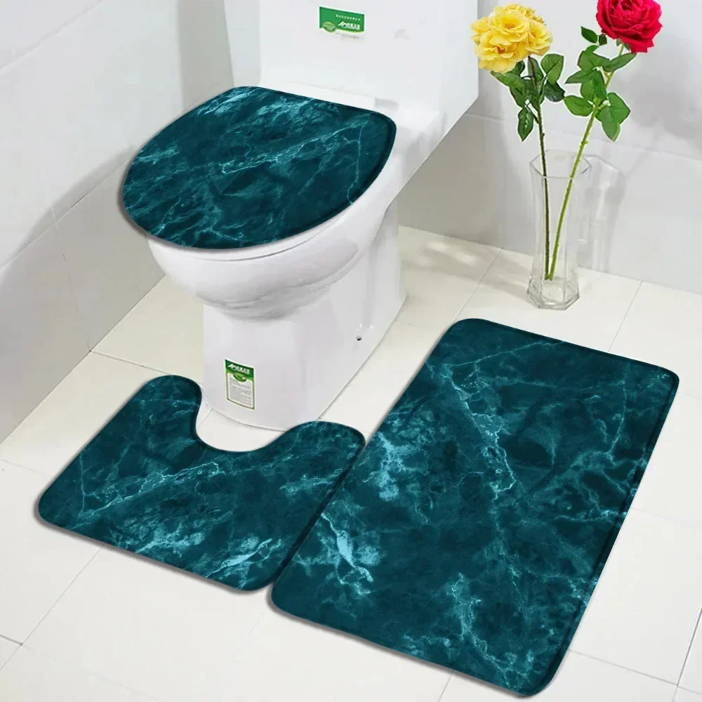 Abstract Marble Bath Mat Set Creative Geometric Gold Lines Black Home Carpet Bathroom Decoration Non-slip Rugs Toilet Lid Cover