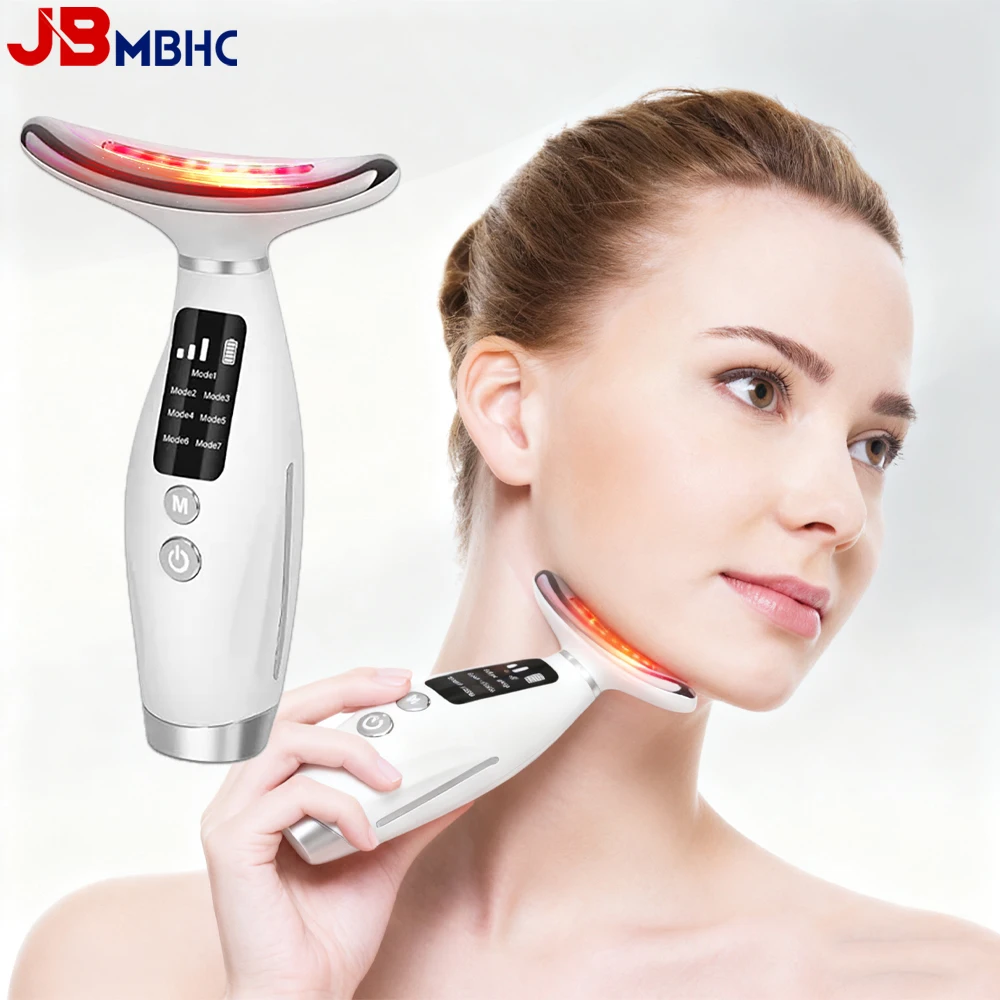 أداة تدليك الوجه والرقبة مكافحة الشيخوخة الجلد الوجه النحات 7-Color LED جهاز العلاج بالضوء مع رفع التدفئة الاهتزاز ثبات #1