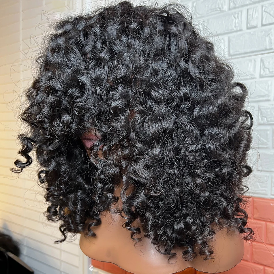 Soft Black 26 Inch Kinky Curly Machine Wig With Bangs For Women High Temperature Fiber Cosplay Glueless Daily Use Wig