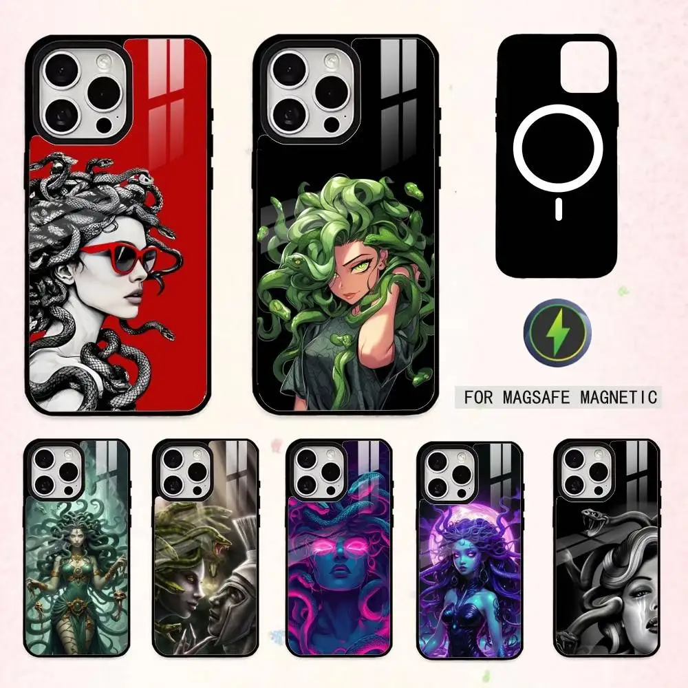 

Чехол для телефона M-Medusa G-Greek Mythology для iPhone 17, 16, 15, 14, 13, 12, 11 Plus, Pro Max, магнитный, для беспроводной зарядки MagSafe