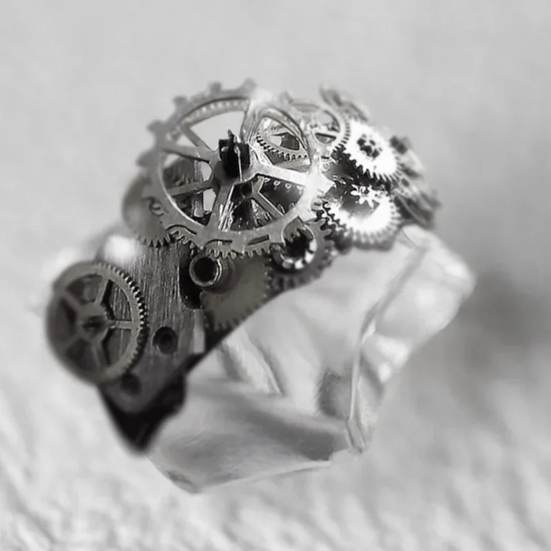 Personality Steampunk Mechanical Gear Clockwork Rings for Men Women Gothic Finger Ring Biker Vintage Ring Hip Hop Jewelry