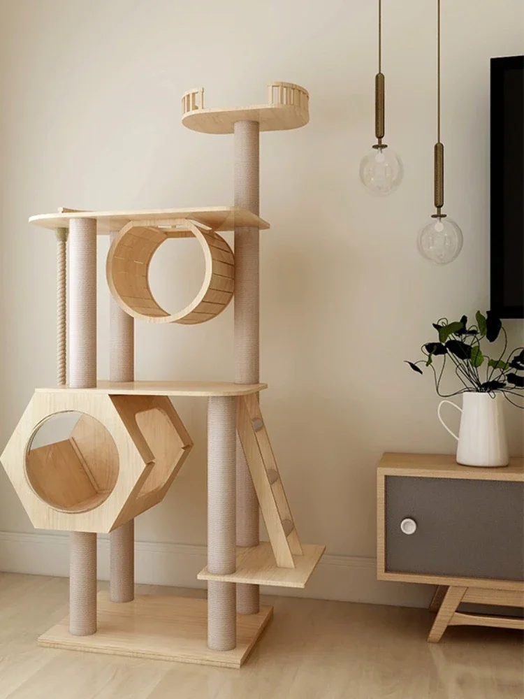 Cat Climbing Frame Tower Solid Wood Large Space Capsule Integrated Jumping Platform Cat Scratching Pole Artificial Cat Trees