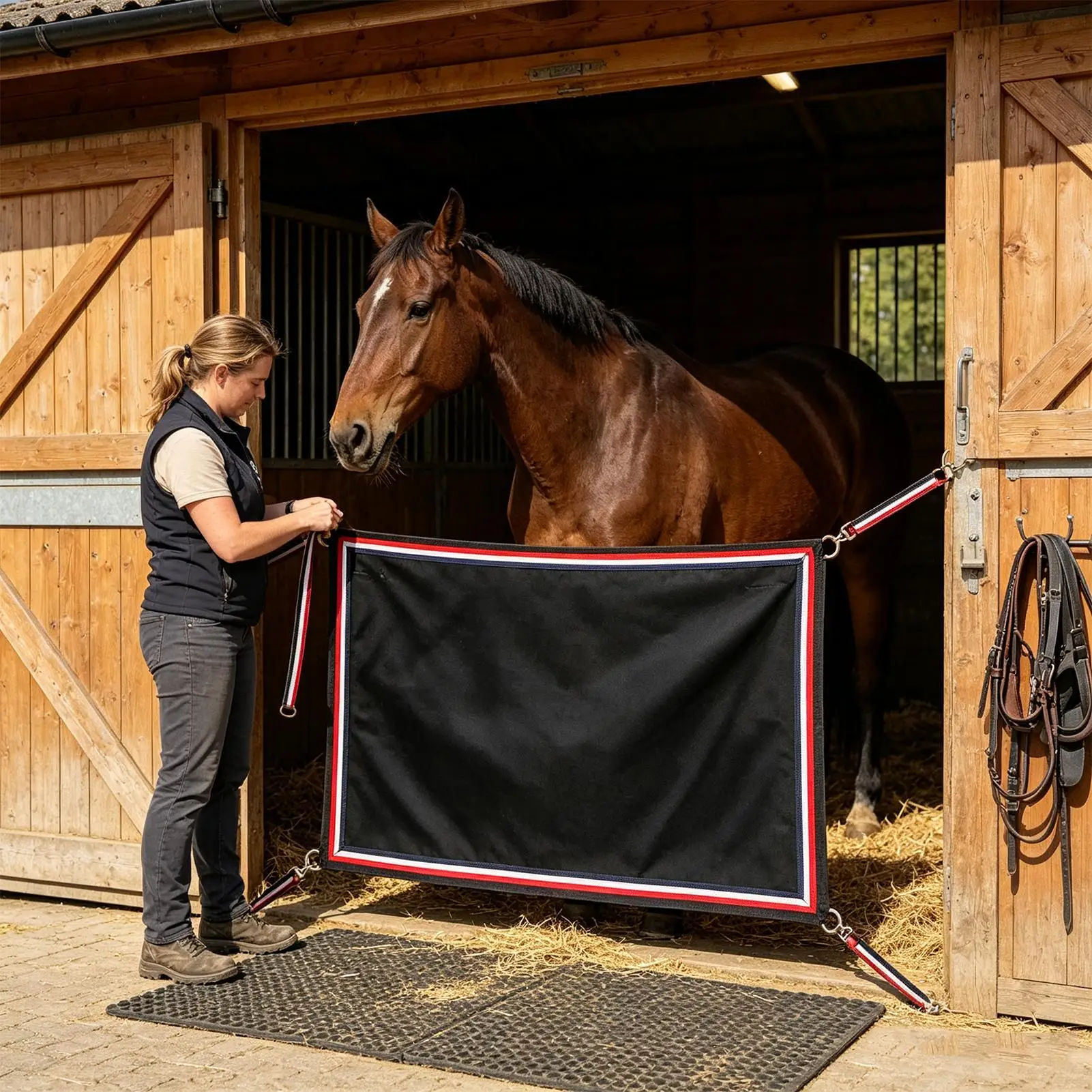 Horse Stall Door Guard Oxford Fabric Secure Portable Strap Buckle Horse Barn Fence Protector For Paddock Corral Pasture Ranch