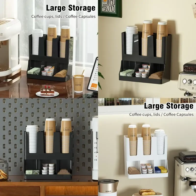Wall-mounted Coffee Station Organizer Storage Rack Coffee Bar Organizer for Countertop Condiment and Cup Storage Organizer