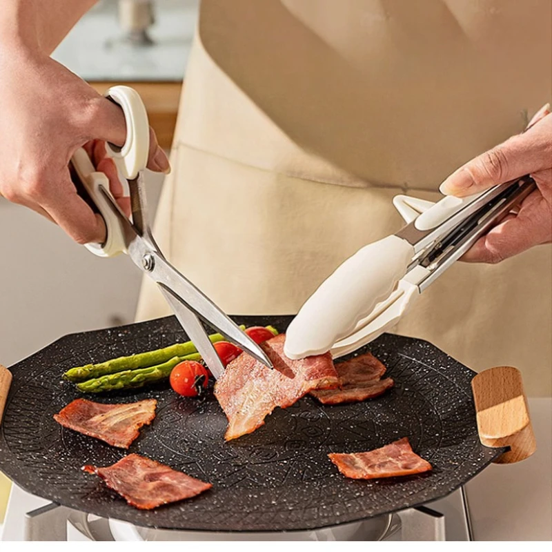 Professional 9-inch Stainless Steel Household Barbecue Scissors Kitchen Scissors Barbecue Steak Vegetable Food Scissors
