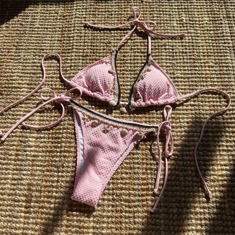Kawaii Shell Star Border Bikini Extreme String Swimsuit Woman Pink Beach Swimwear Thong Vacation Outfit Bathing Suit Bikinis Set