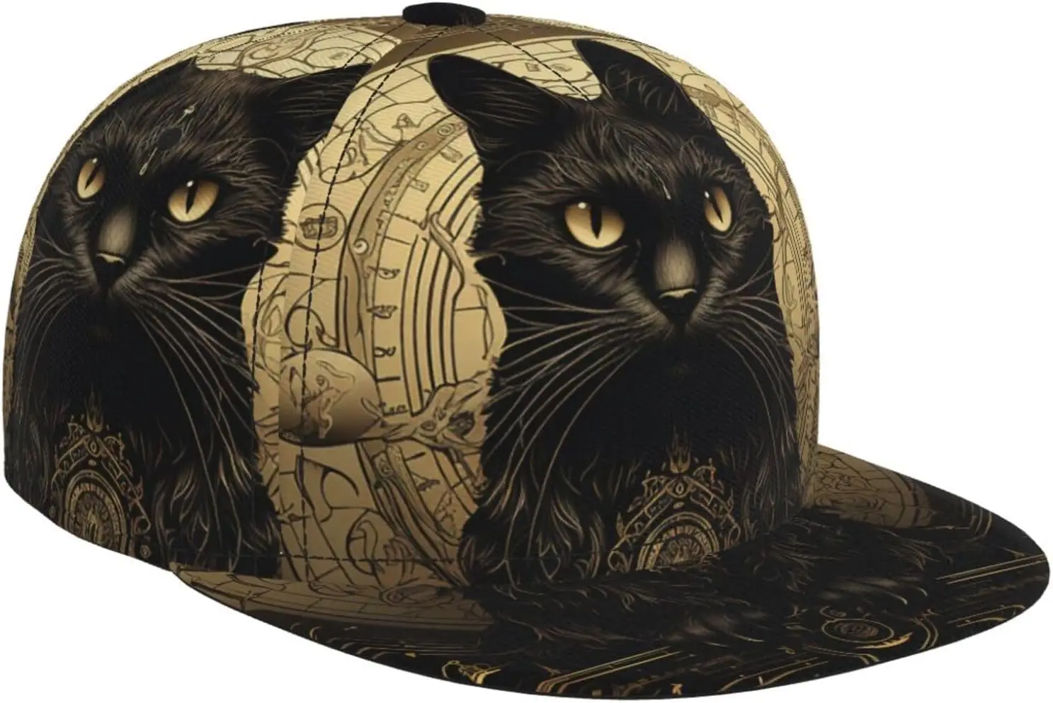 Baseball Hat for Men Women Black cat Occult Ouija Board Mysterious Gold Flat Bill Visor Classic Snapback Hat Adjustable