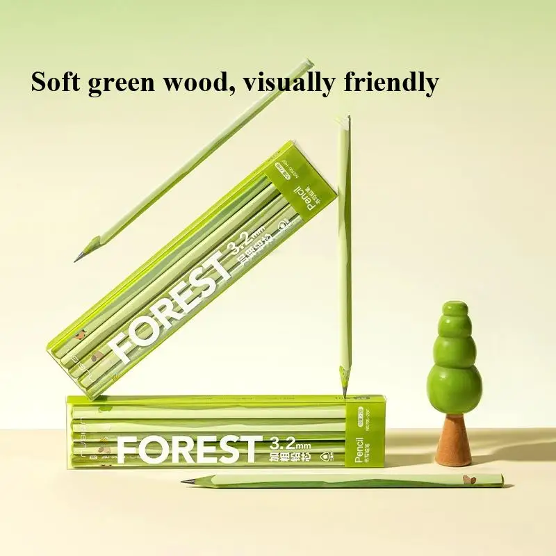 10PCS Box Deli Nusign NS795-HBF/2BF Green Wooden Pencil HB/2B Hexagonal Lead-Free Writing Pencils for School & Office Use