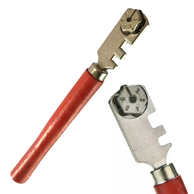 

652F Six-wheel Glass Cutter Round Handle High-strength Roller Mahogany Round Flat Cutting Tool for Cutting Glass Tiles