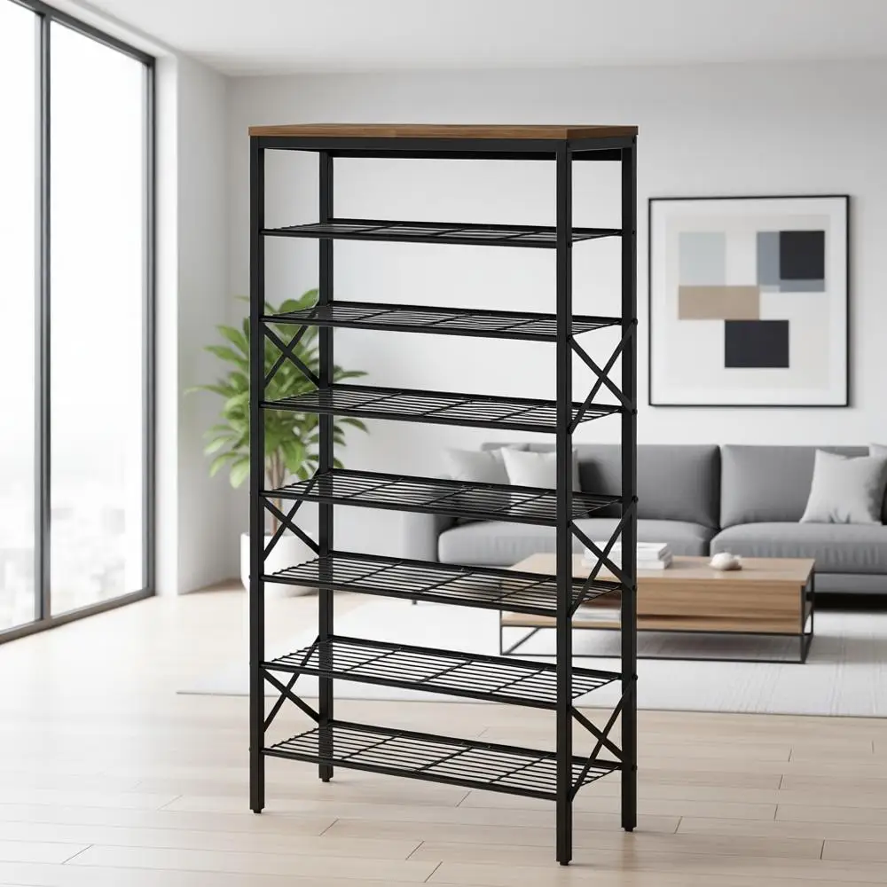 

Sturdy 8-Tier Shoe Organizer, Holds 32 Pairs, Ideal for Entryway, Hallway, Closet, Dorm, Rustic Brown