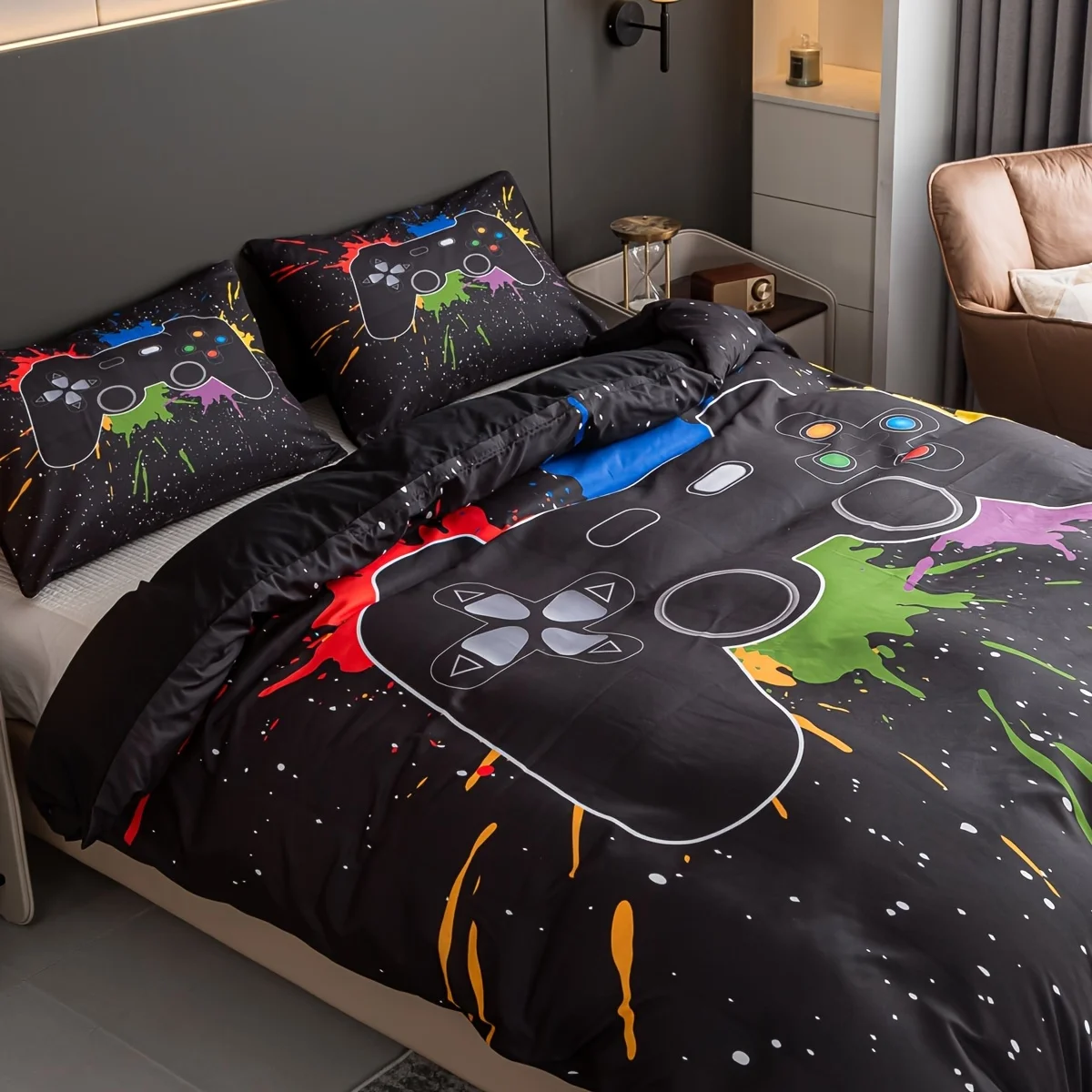 Duvet Cover Set 1*Duvet Cover+2*Pillowcases Without Core Game Console Print Bedding Set Soft Comfortable Duvet Cover For Bedroom