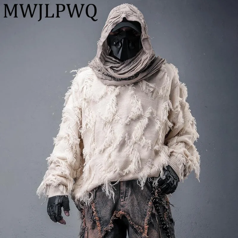 

MWJLPWQ Niched Tassel Jacquard Design Knitted Sweater Men's Hi8gh Street Texture Cleanfit Round Neck Unisex Casual Tops 12292