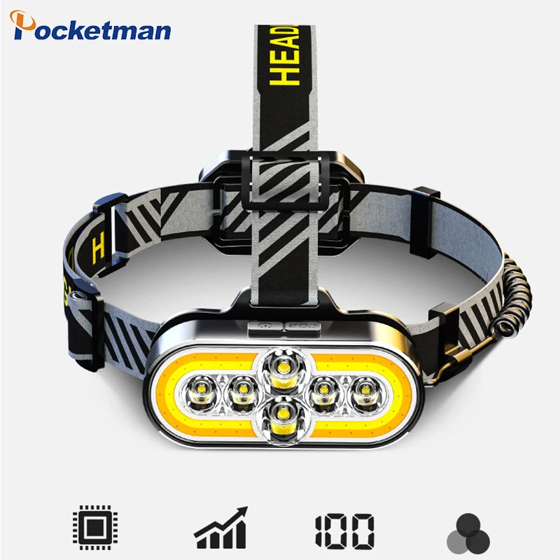 

High Power 8 Core+Dual-ring COB Headlamp White/Red Light Rechargeable Headlight Night Fishing Camping Running Head Lamp