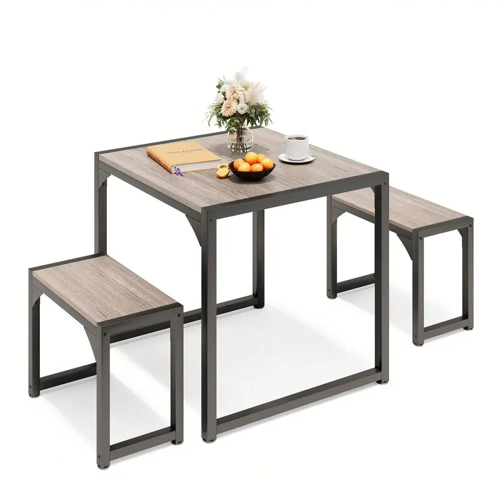 

Dining Table Set For 2, Dining Tables With Chairs Kitchen Table Set For 2 With Steel Frame, Desk With 2 Benches For Small Space