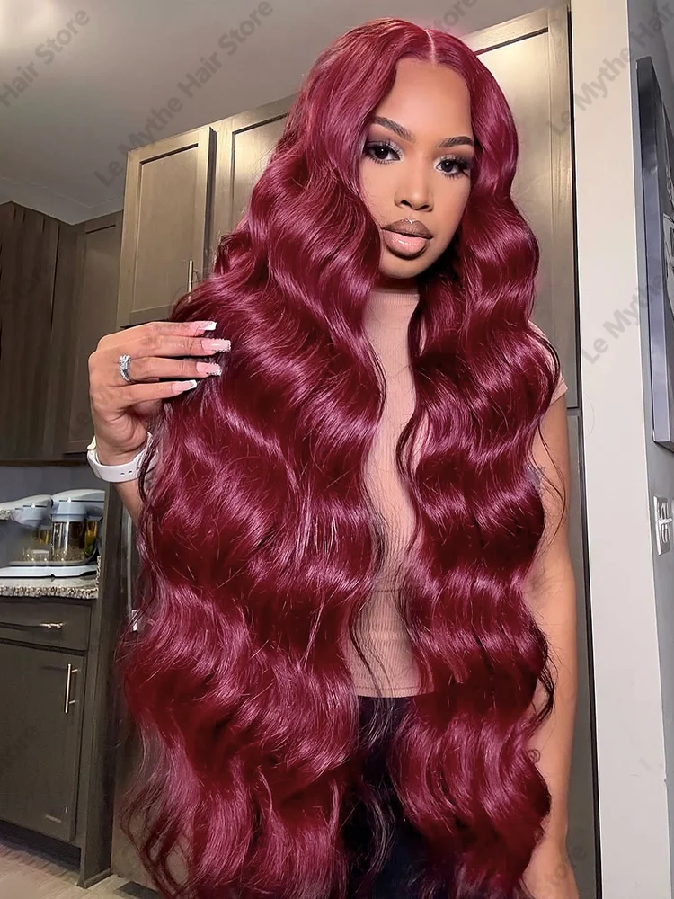 250 Density Burgundy 13x6 HD Lace Frontal Wigs 99J Body Wave HD Water Wave 13x4 Lace Front Human Hair Brazilian 30 40 Inch Wine