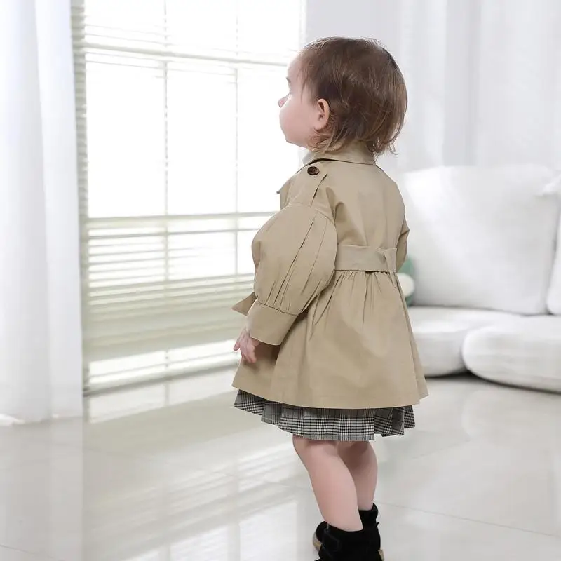 Baby Girls Clothes Spring Autumn Windbreaker Infant Jacket Cotton Kids Coat with Belt Solid Color Korean Outerwear