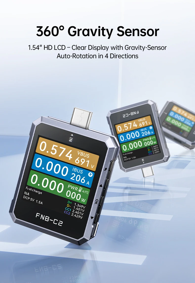 FNB-C2 USB テスター Type-C PD QC 高速充電プロトコル検出器電圧電流