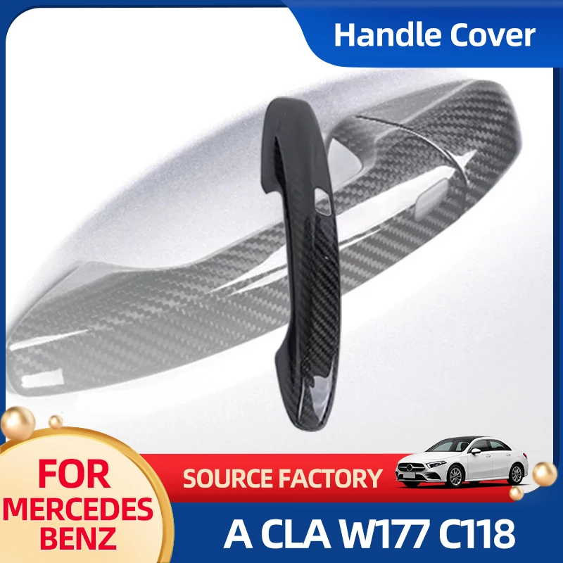 

Внутренние наклейки для Mercedes Benz A CLA W177 C118 A180 A200 CLA200 2020+ Накладка на внешнюю дверную ручку автомобиля из настоящего углеродного волокна