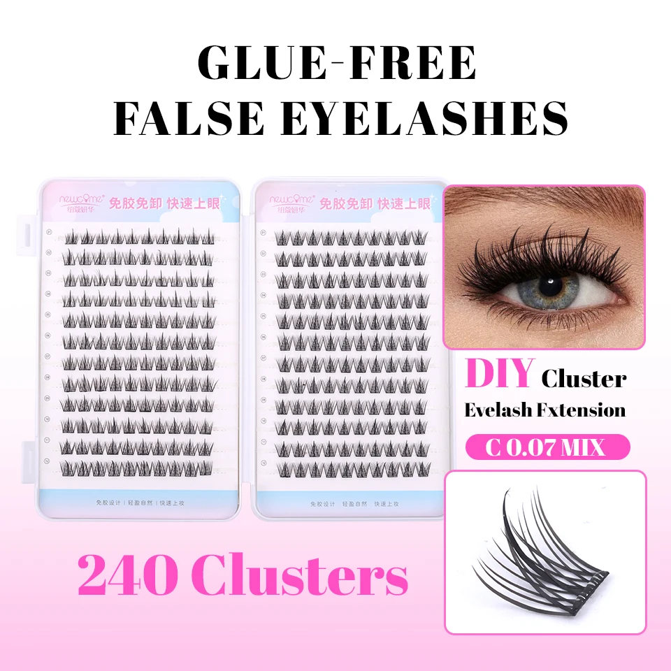 Self Adhesive Eyelashes Clusters kit Press on Lashes No Glue Need Soft Lash Clusters Kit Reusable Self Adhesive Lashes Clusters