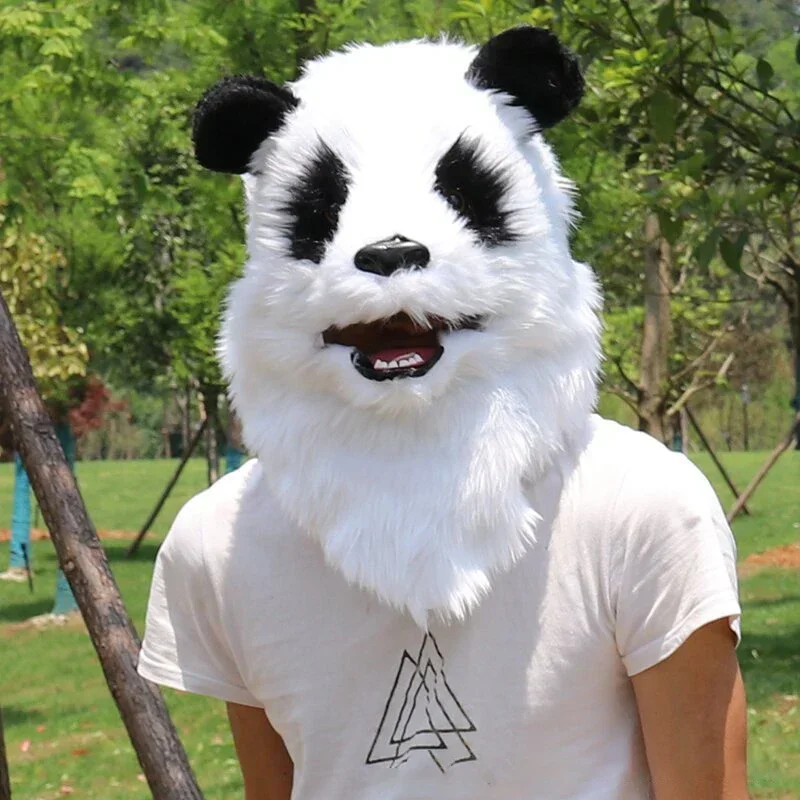 New Plush Glowing Panda Head Cover Halloween Animal Mask Cosplay Weird Prom Dress Up Prop Simulation Animal Headdress Panda Mask