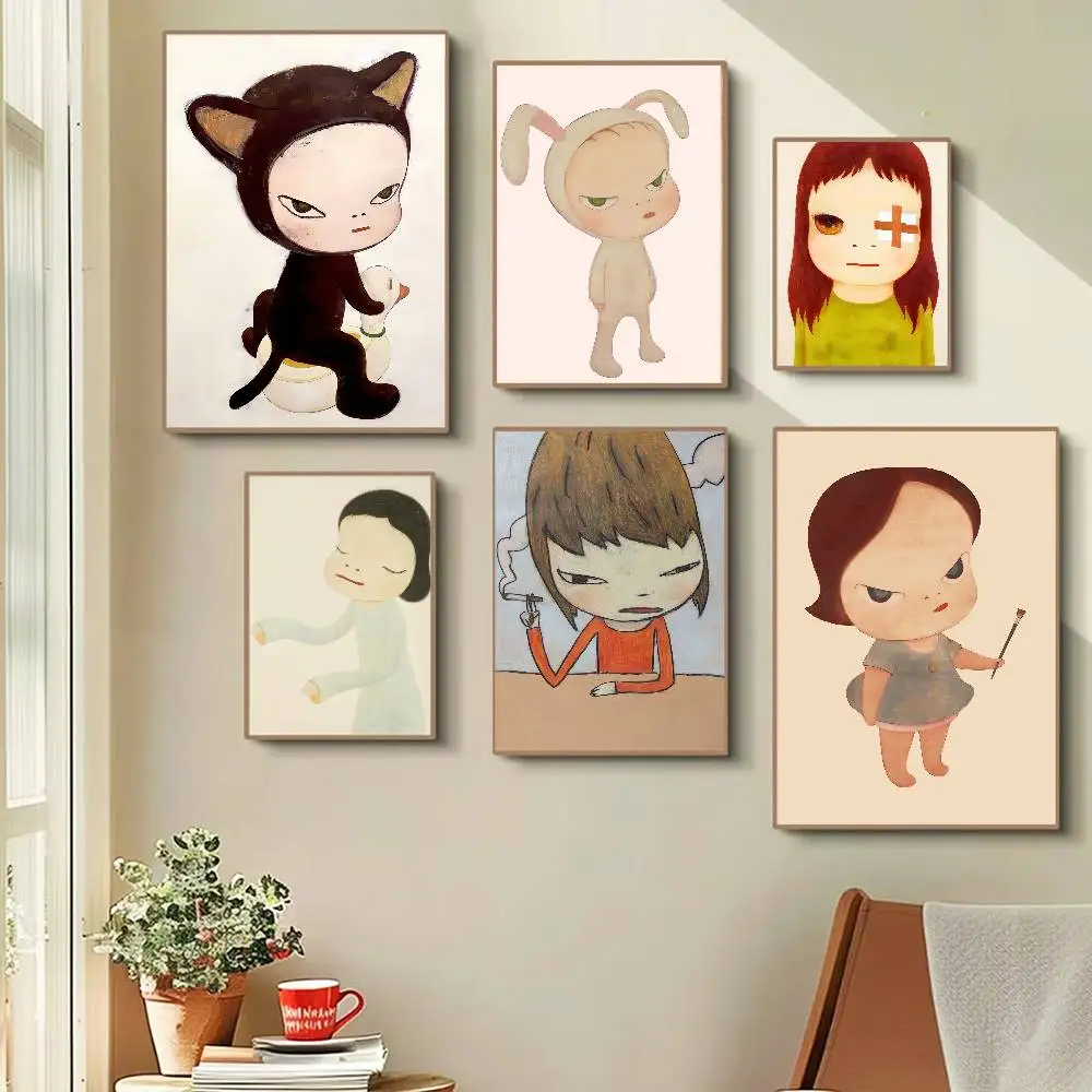 Painter Yoshitomo Nara Funny Cute Cartoon Posters Prints Canvas Painting Wall Art Picture Living Room Home Decor