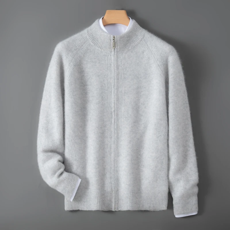 100% Pure Wool Sweater Simple Autumn/Winter Style Men'S Open-Front Cardigan With Raglan Sleeves Thick Knit Casual Outerwear