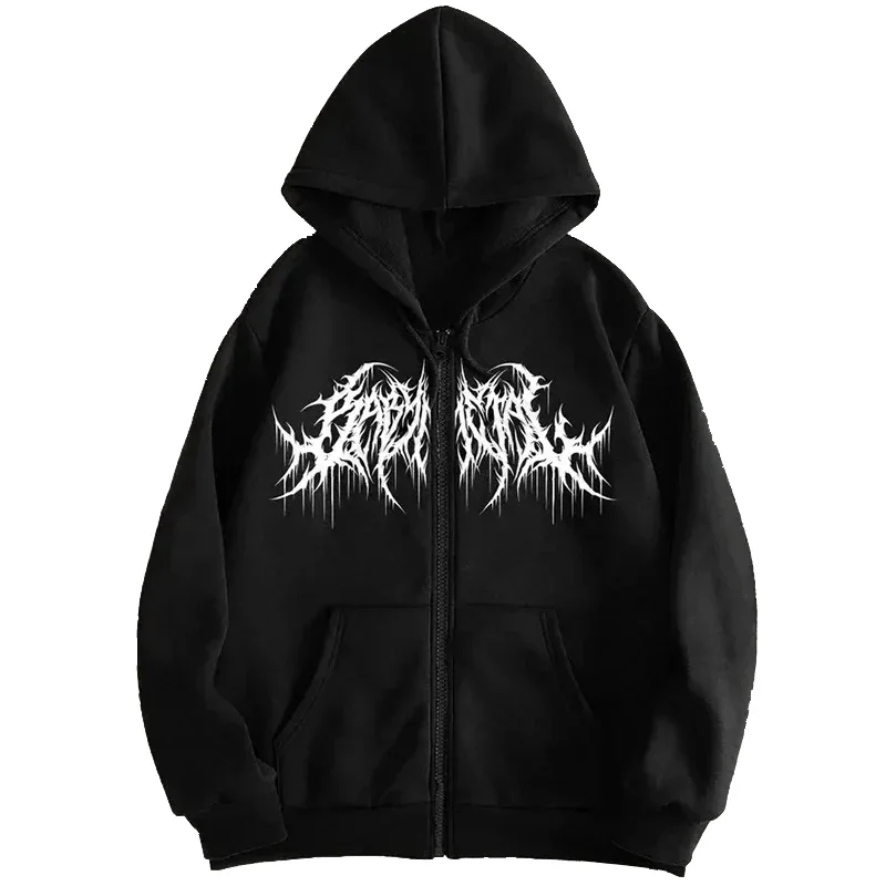 Y2K Zip-Up Hoodie, Men, Clothes with Graphic Prints, Hip Hop Style, Gothic 2025 Autumn Winter Keep Warm Long Sleeves Sweatshirt