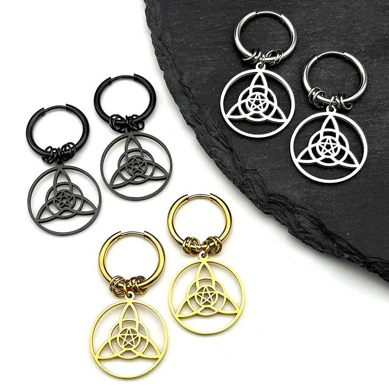 

Wicca Celtic Knot Stainless Steel Earrings Women Men Gold Silver Color Witch Geometric Irish Knots Drop Earrings Jewelry Gift