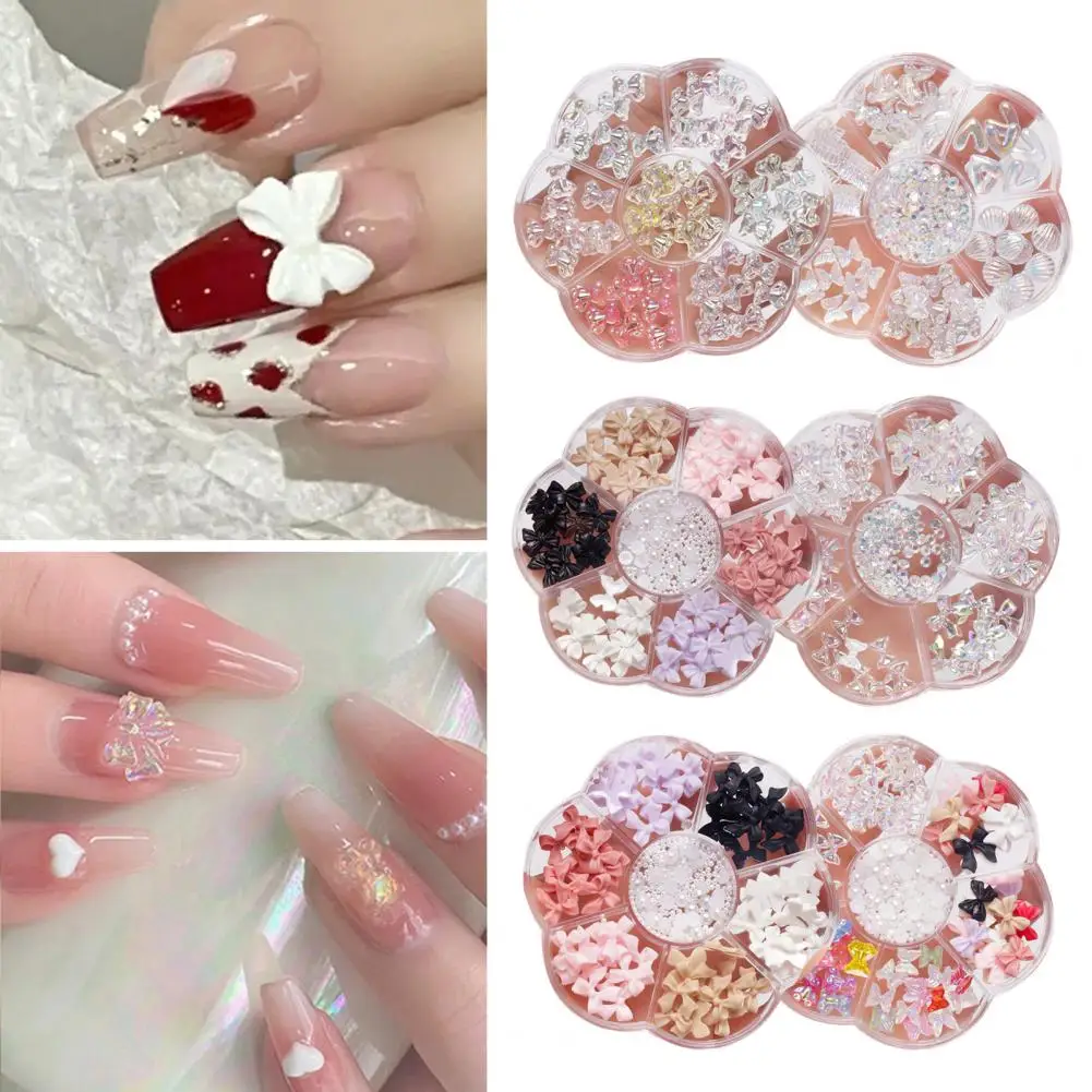 1 Box Nail Ornament Beautiful Mini Nail Art Decor 3D Manicure Five-petal Flower Bear Lollipop Decoration Beauty Supply