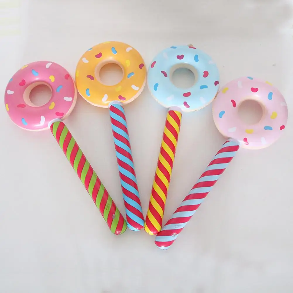 Donut Inflatable Stick Toy Lovely Portable PVC Lollipop Balloons Props Pool Inflatable Stick Birthday Gift Birthday Party Decor