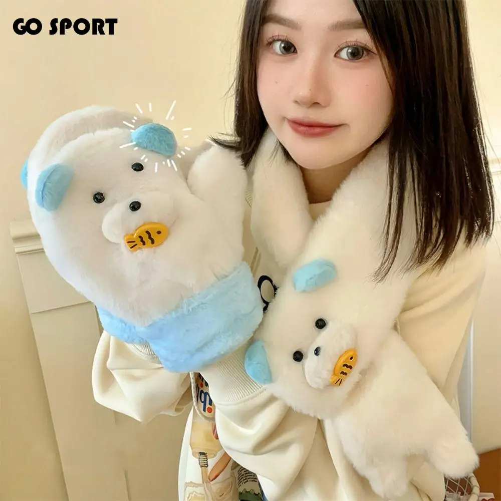 

Милые перчатки на палец, наушники с медведем, шарф, подвесная веревка, утолщенные зимние плюшевые ушанки, милый плюшевый шарф с рыбой, комплект перчаток для девочек