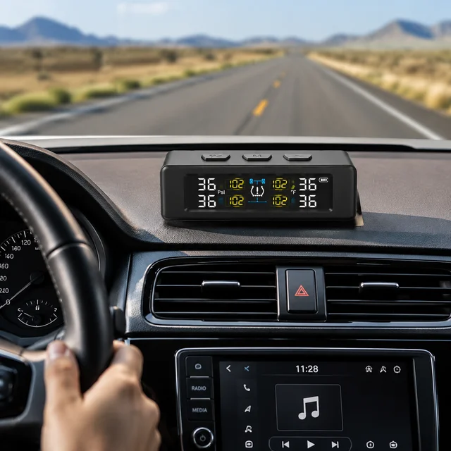 TPMS Tire Pressure Monitoring System Car Safety Alarm System Wireless Solar&USB Powered 4 Sensors with Color Digital Display 4 TPMS Tire Pressure Monitoring System Car Safety Alarm System Wireless Solar&USB Powered 4 Sensors with Color Digital Display 4