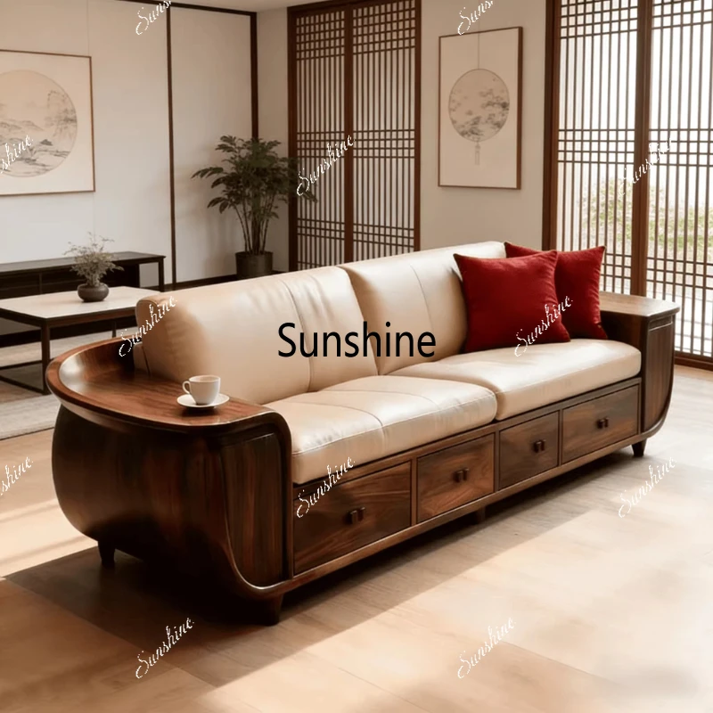 

New Chinese style, solid wood sofa living room, large and small apartment reception furniture