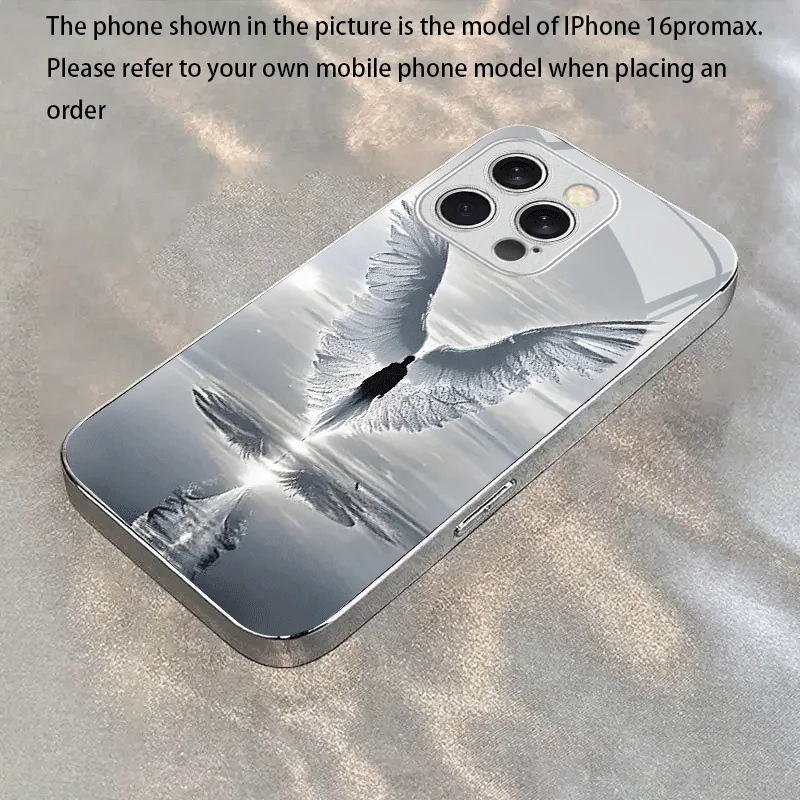 Angel Wings Glass Phone Case Suitable for iPhone 17 16 15 14 13 12 11 Pro/Max/Plus Anti Drop and Anti Shock Back Cover