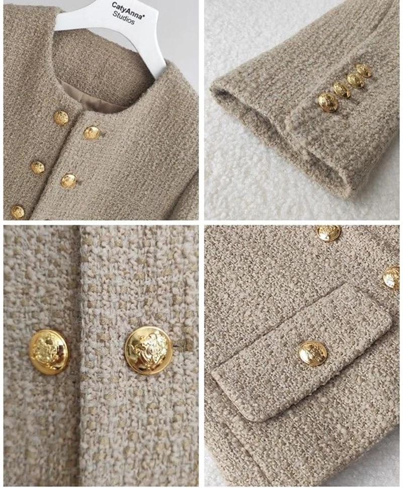 Abrigo de lana de Tweed para mujer, chaqueta elegante y cálida, prendas de vestir de lujo para Otoño e Invierno