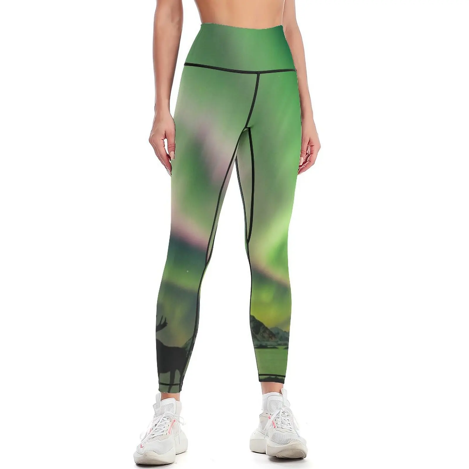 

Moose with Northern Lights Leggings Sports female workout shorts exercise clothing for Womens Leggings