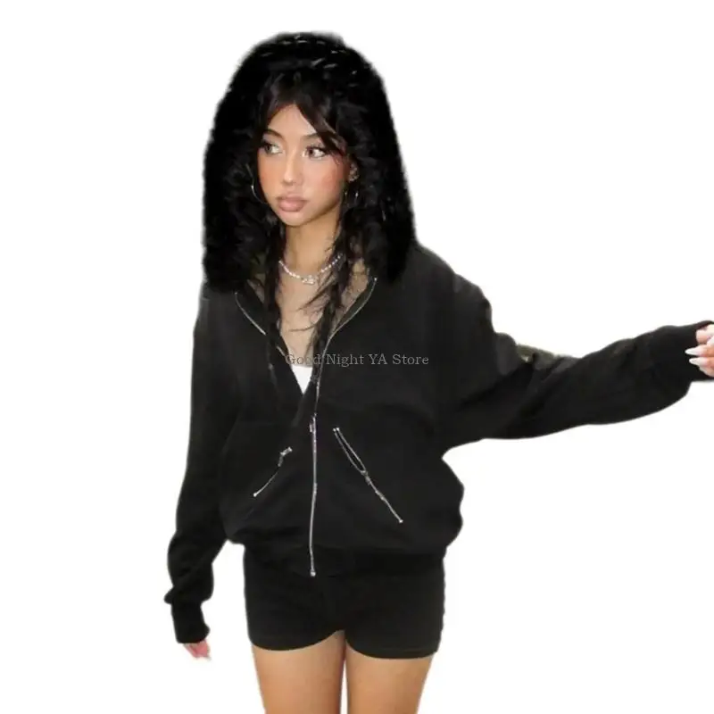  Stylish Zip Split Hooded Sweater Furry Fabric Warm Outerwear for Daily Wear